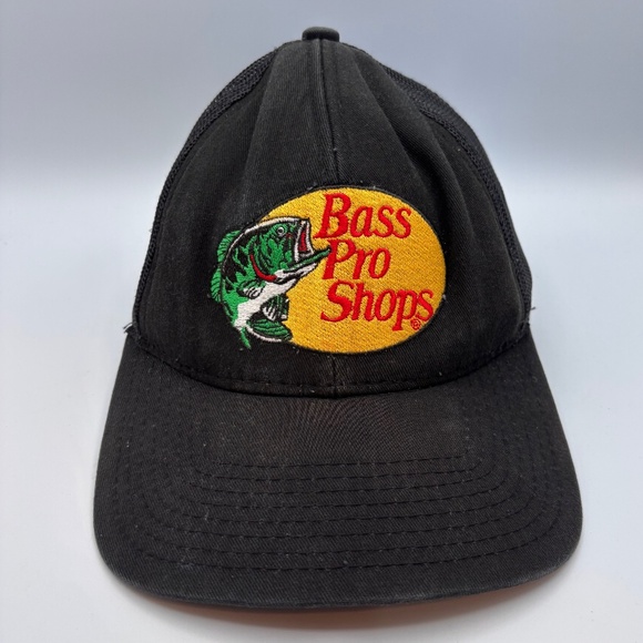 Vintage Bass Pro Shops Gone Fishing Basic Solid Black Embroidered Snapback Hat - Picture 1 of 10